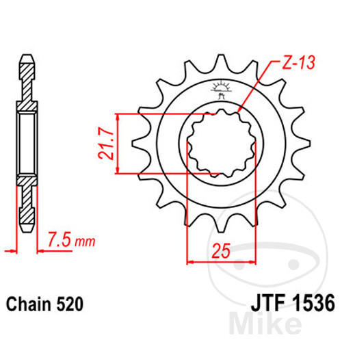 Pignon 14Z PAS 520 Pignon 15Z PAS 520