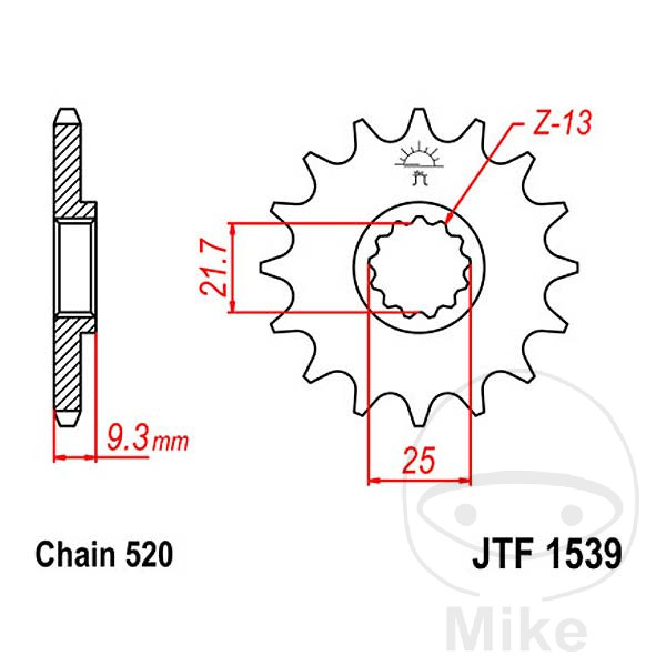 Pignon 14Z PAS 520 Pignon 15Z PAS 520