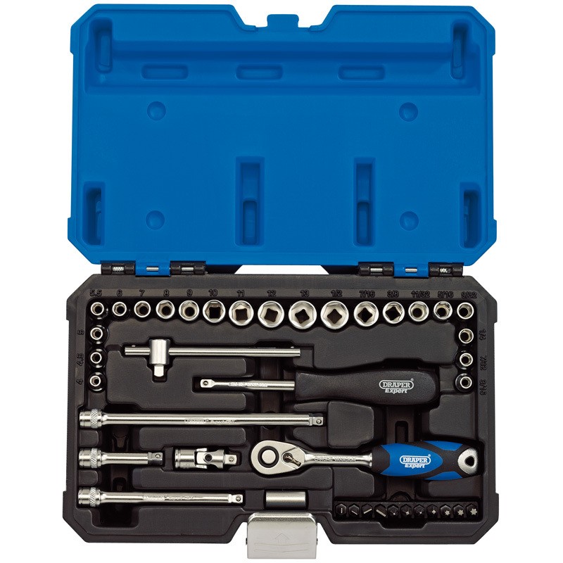 Coffret douilles & cliquet 1/4’’ DRAPER métrique & pouce (40 pièces) Coffret douilles & cliquet 1/4’’ DRAPER métrique & pouce (40 pièces)