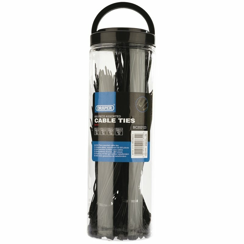 Colliers nylon DRAPER multi-tailles noir 650 pièces Colliers nylon DRAPER multi-tailles noir 650 pièces