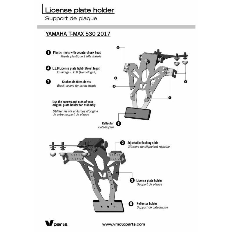 Support de plaque V PARTS noir Yamaha T-Max 530 Support de plaque V PARTS noir Yamaha T-Max 530 – Image 2