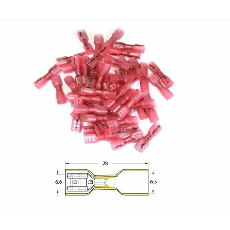 Bout à bout femelle plat à sertir thermo-rétractable BIHR Ø0,5mm²/1,5mm² - 50pcs transparent rouge Bout à bout femelle plat à sertir thermo-rétractable BIHR Ø0,5mm²/1,5mm² - 50pcs transparent rouge