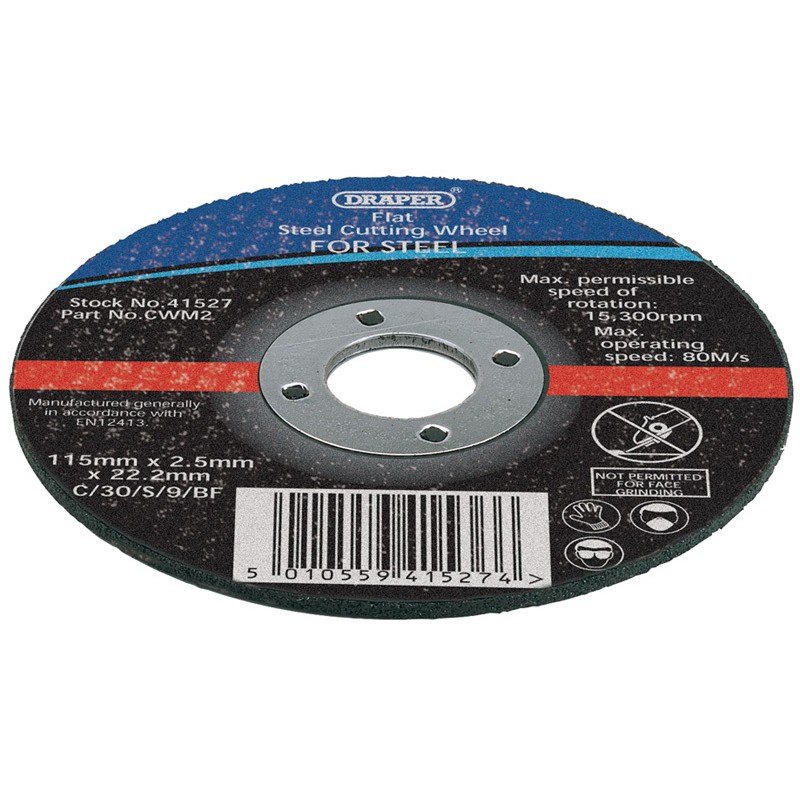 Lot de 10 disques à tronçonner DRAPER Ø115mm épaisseur 1,2mm grain 80 Lot de 10 disques ������ tron������onner DRAPER ������115mm ������paisseur 1,2mm grain 80