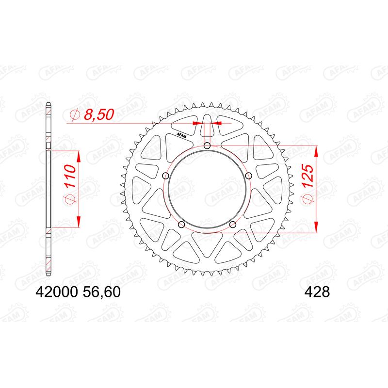 Kit chaîne AFAM A428M 13/60 - Couronne arrière en aluminium Type 42000 Kit chaîne AFAM A428M 13/60 - Couronne arrière en aluminium Type 42000 – Image 2