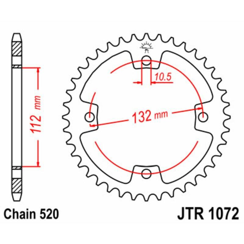 Couronne JT SPROCKETS acier standard 1072 - 520 Couronne JT SPROCKETS acier standard 1072 - 520