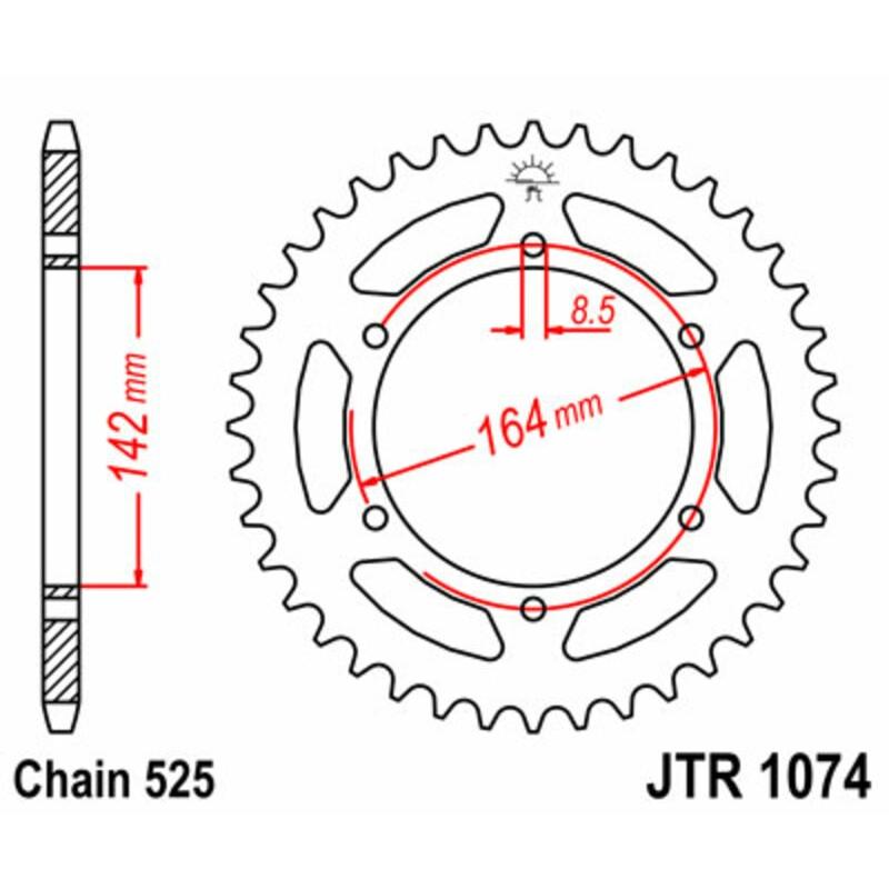 Couronne JT SPROCKETS acier standard 1074 - 525 Couronne JT SPROCKETS acier standard 1074 - 525
