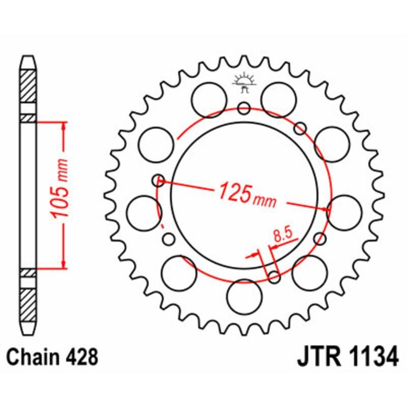 Couronne JT SPROCKETS acier standard 1134 - 428 Couronne JT SPROCKETS acier standard 1134 - 428