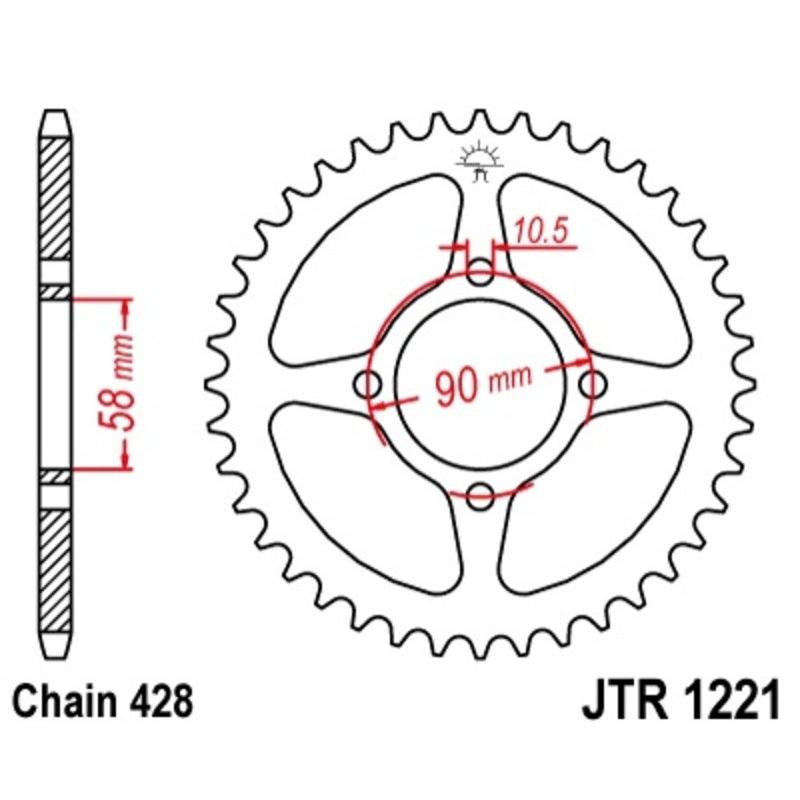 Couronne JT SPROCKETS acier standard 1221 - 428 Couronne JT SPROCKETS acier standard 1221 - 428