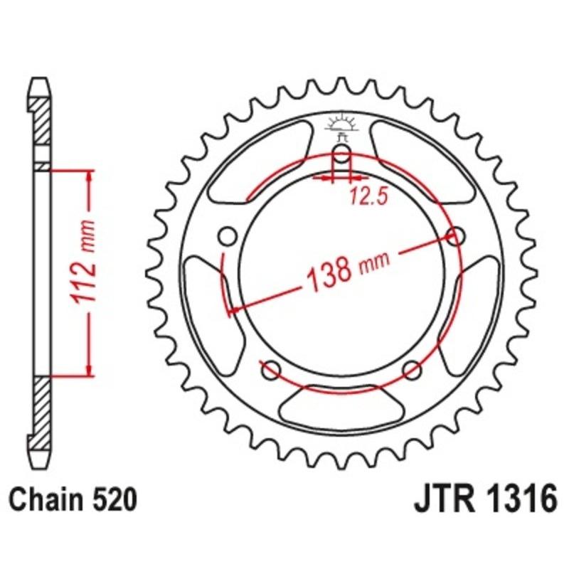 Couronne JT SPROCKETS acier standard 1316 - 520 Couronne JT SPROCKETS acier standard 1316 - 520