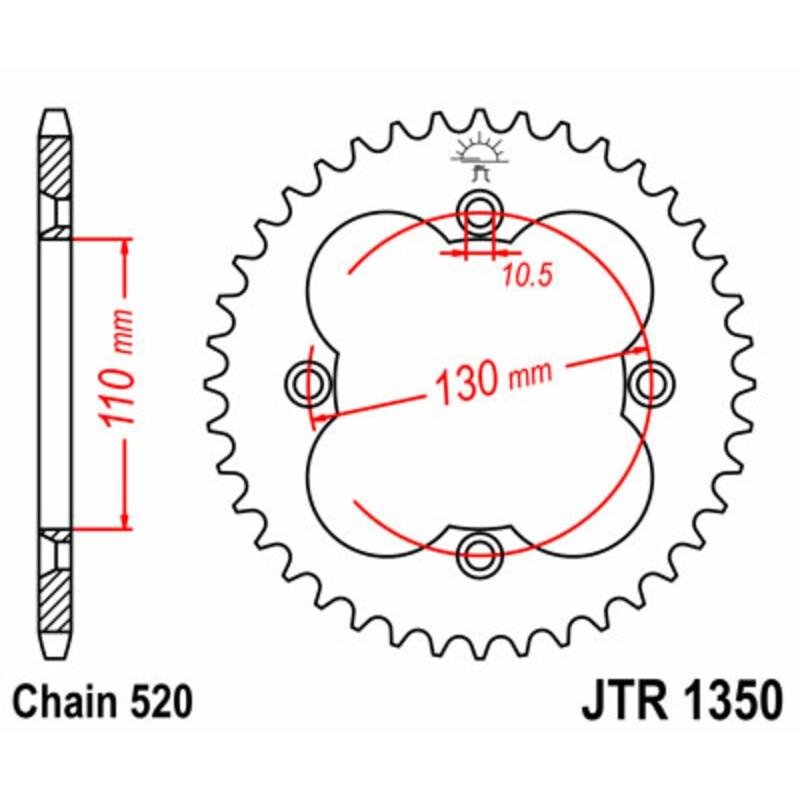 Couronne JT SPROCKETS acier standard 1350 - 520 Couronne JT SPROCKETS acier standard 1350 - 520
