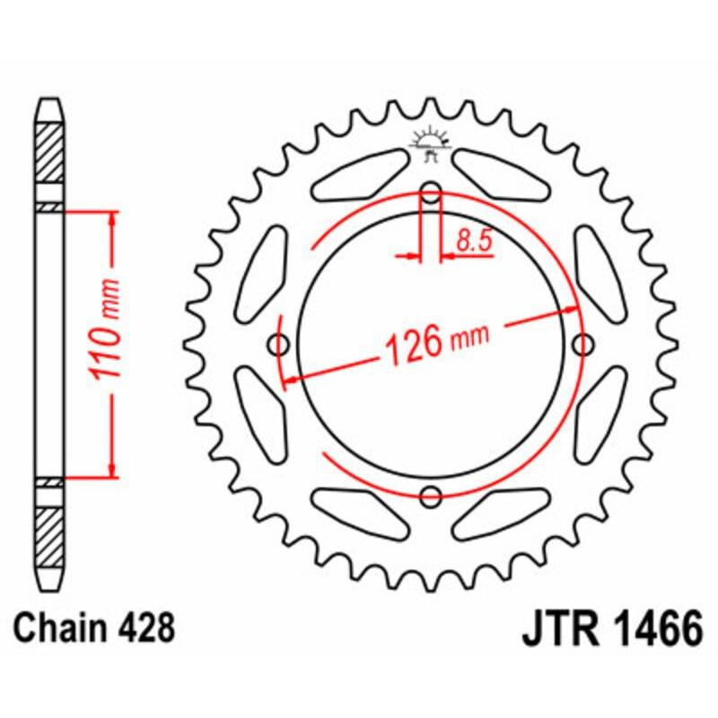 Couronne JT SPROCKETS acier standard 1466 - 428 Couronne JT SPROCKETS acier standard 1466 - 428