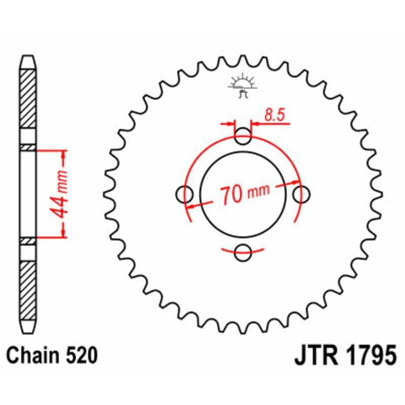 Couronne JT SPROCKETS acier standard 1795 - 520 Couronne JT SPROCKETS acier standard 1795 - 520