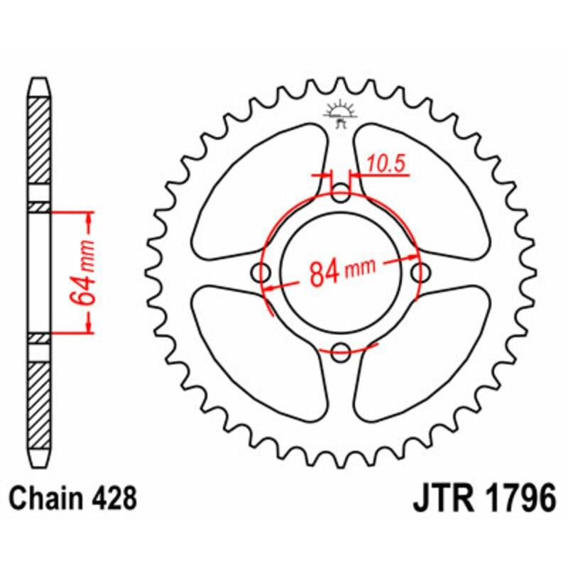 Couronne JT SPROCKETS acier standard 1796 - 428 Couronne JT SPROCKETS acier standard 1796 - 428