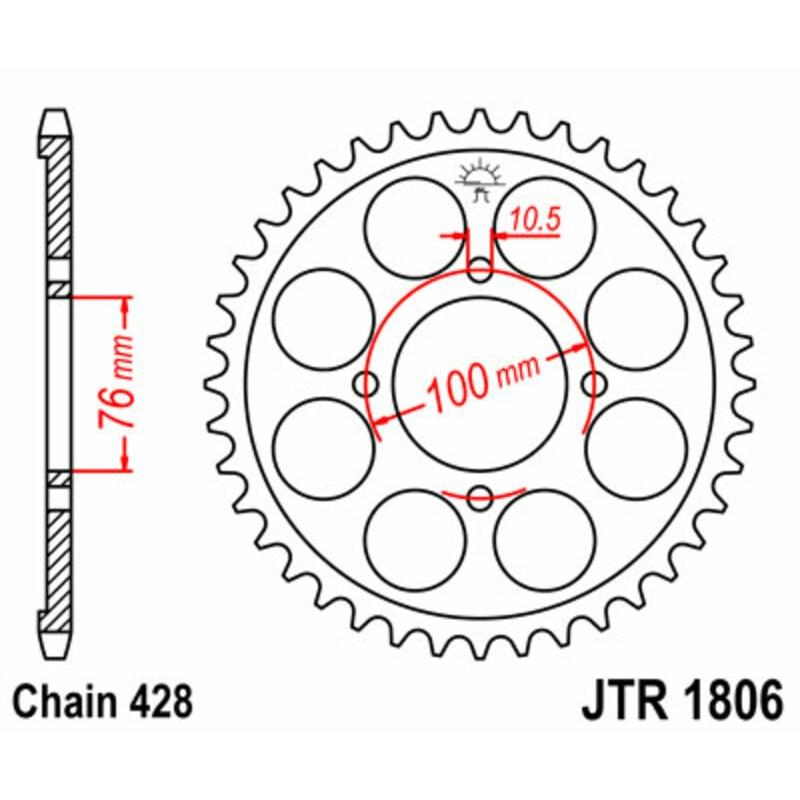 Couronne JT SPROCKETS acier standard 1806 - 428 Couronne JT SPROCKETS acier standard 1806 - 428