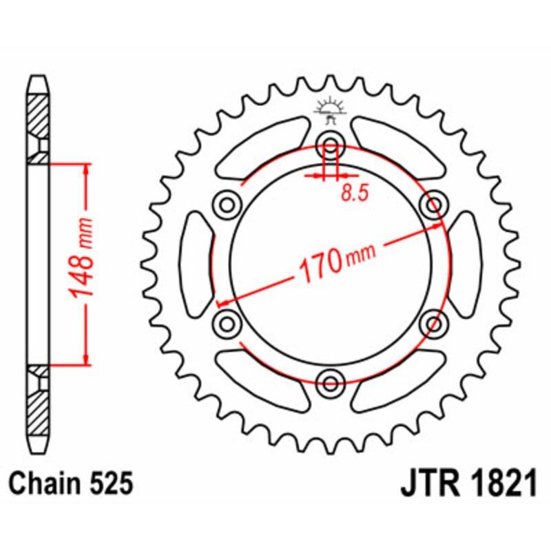 Couronne JT SPROCKETS acier standard 1821 - 525 Couronne JT SPROCKETS acier standard 1821 - 525