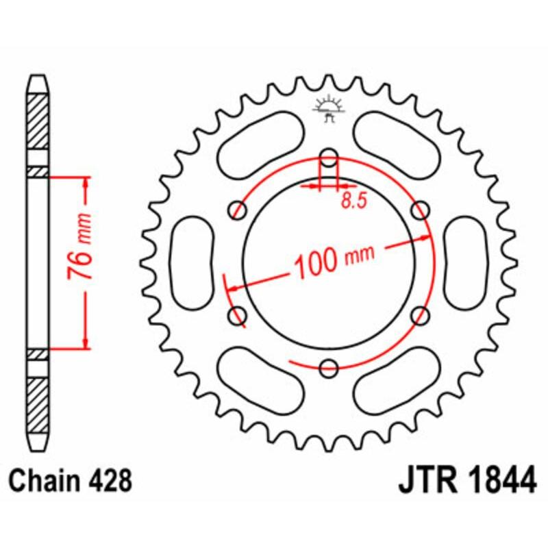 Couronne JT SPROCKETS acier standard 1844 - 428 Couronne JT SPROCKETS acier standard 1844 - 428