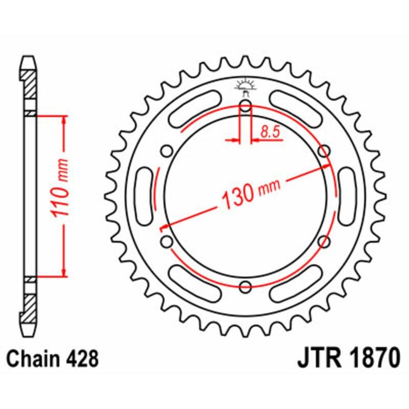 Couronne JT SPROCKETS acier standard 1870 - 428 Couronne JT SPROCKETS acier standard 1870 - 428