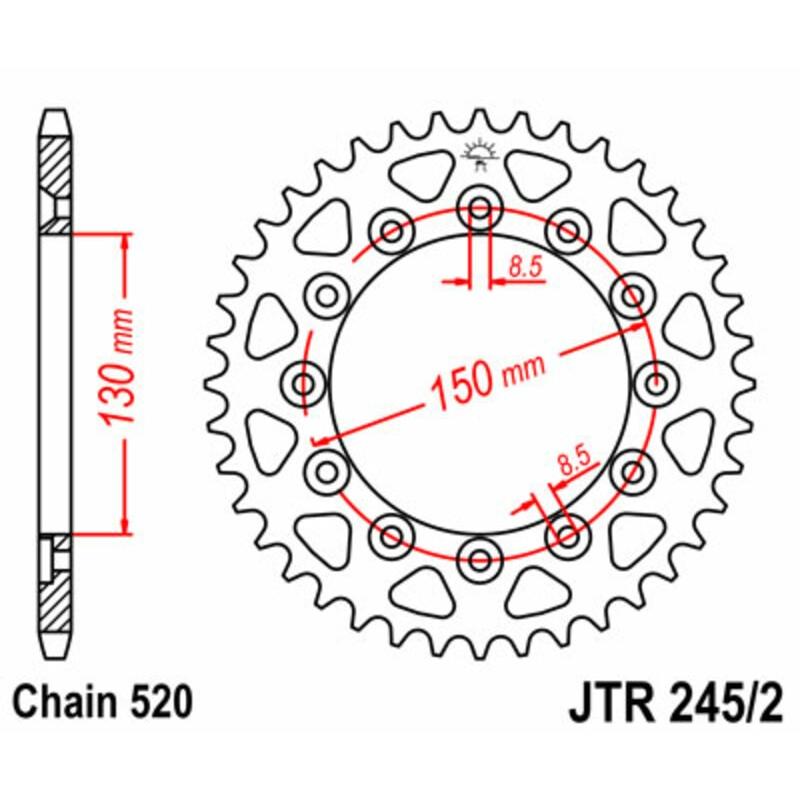 Couronne JT SPROCKETS acier standard 245/2 - 520 Couronne JT SPROCKETS acier standard 245/2 - 520