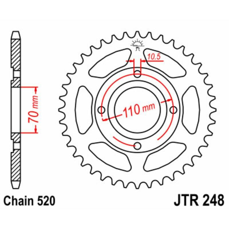 Couronne JT SPROCKETS acier standard 248 - 520 Couronne JT SPROCKETS acier standard 248 - 520