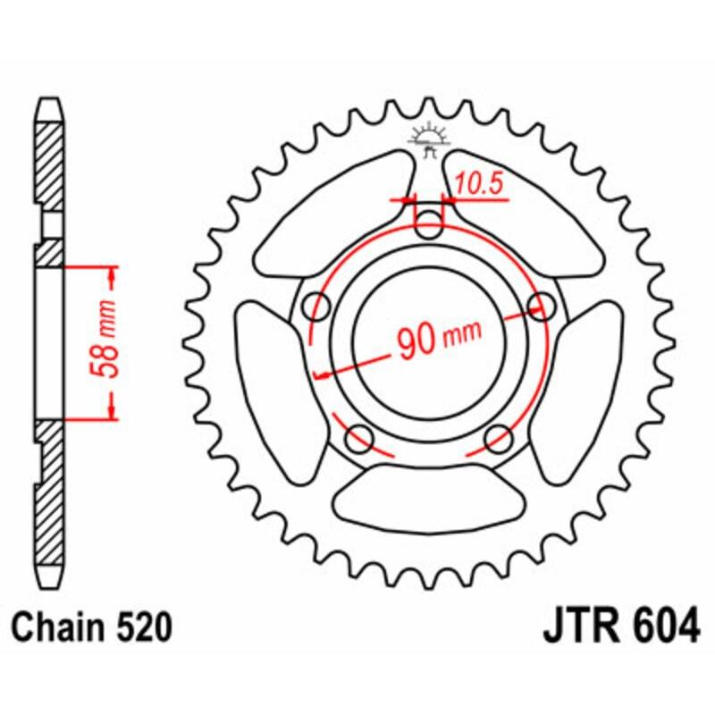 Couronne JT SPROCKETS acier standard 604 - 520 Couronne JT SPROCKETS acier standard 604 - 520