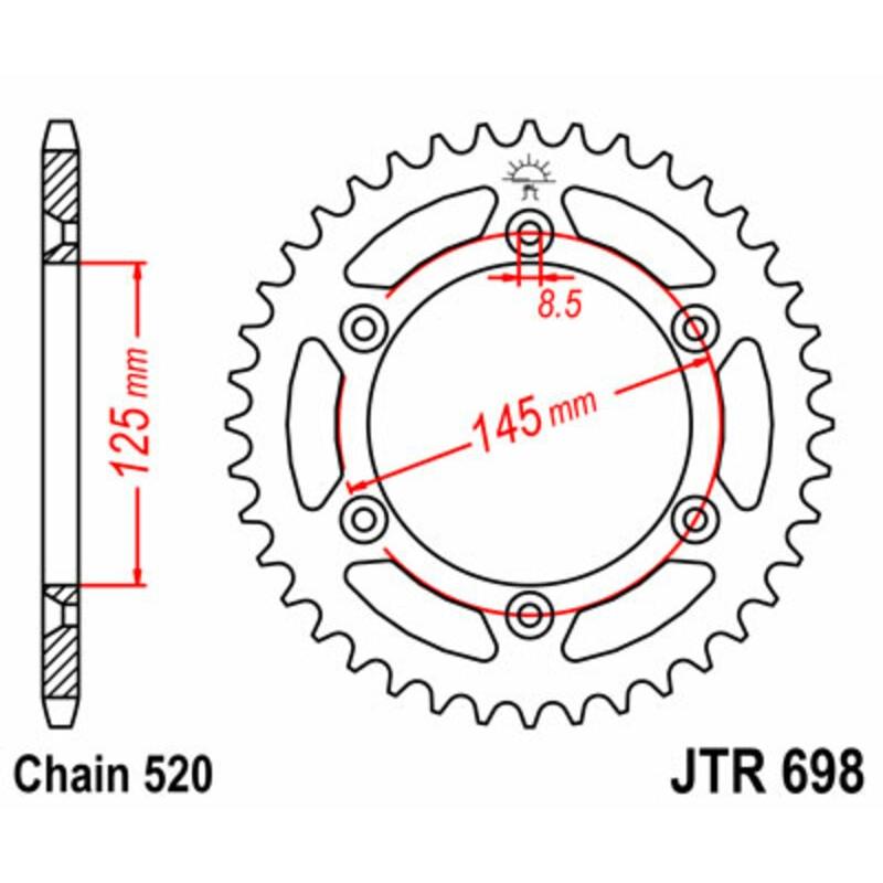 Couronne JT SPROCKETS acier standard 698 - 520 Couronne JT SPROCKETS acier standard 698 - 520
