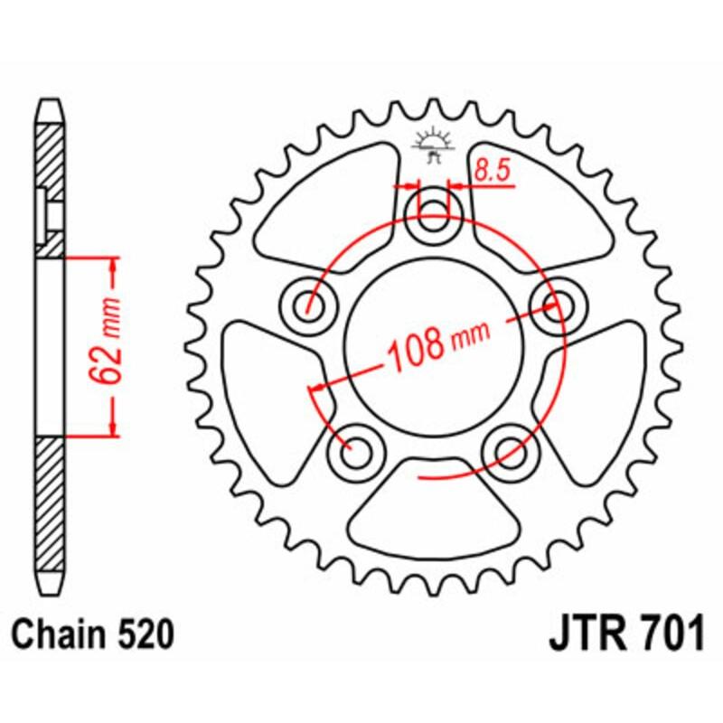 Couronne JT SPROCKETS acier standard 701 - 520 Couronne JT SPROCKETS acier standard 701 - 520
