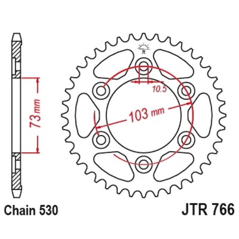Couronne JT SPROCKETS acier standard 766 - 530 Couronne JT SPROCKETS acier standard 766 - 530