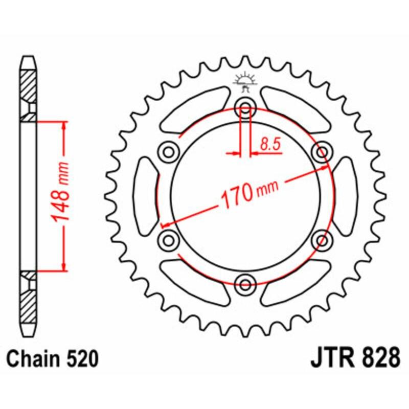 Couronne JT SPROCKETS acier standard 828 - 520 Couronne JT SPROCKETS acier standard 828 - 520