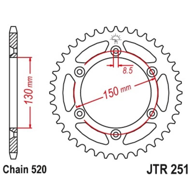 Couronne JT SPROCKETS acier anti-boue 251 - 520 Couronne JT SPROCKETS acier anti-boue 251 - 520