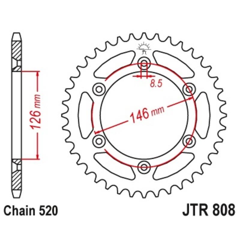 Couronne JT SPROCKETS acier anti-boue 808 - 520 Couronne JT SPROCKETS acier anti-boue 808 - 520