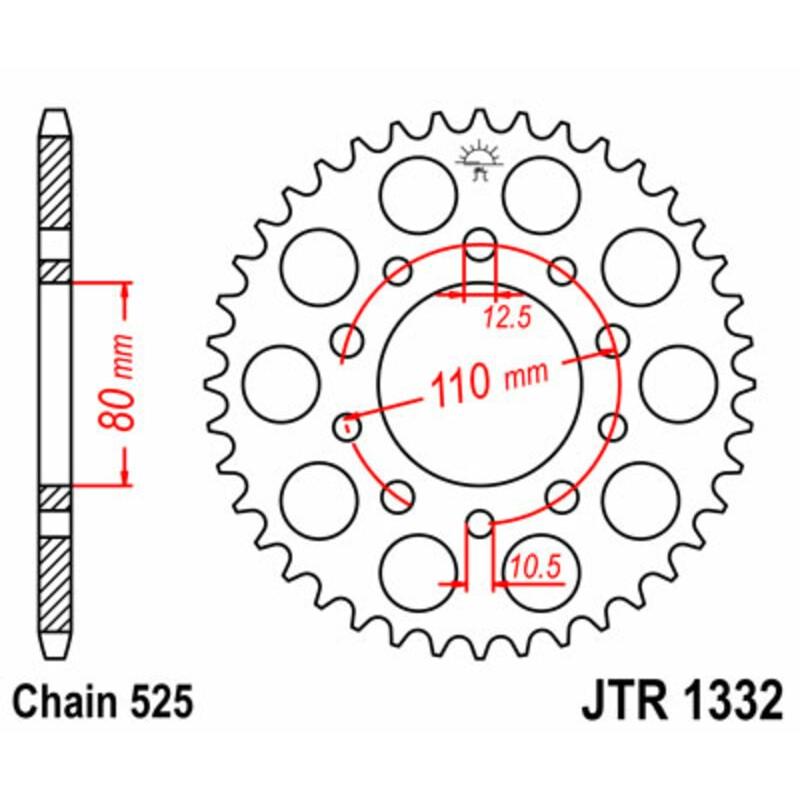 Couronne JT SPROCKETS acier standard 1332 - 525 Couronne JT SPROCKETS acier standard 1332 - 525