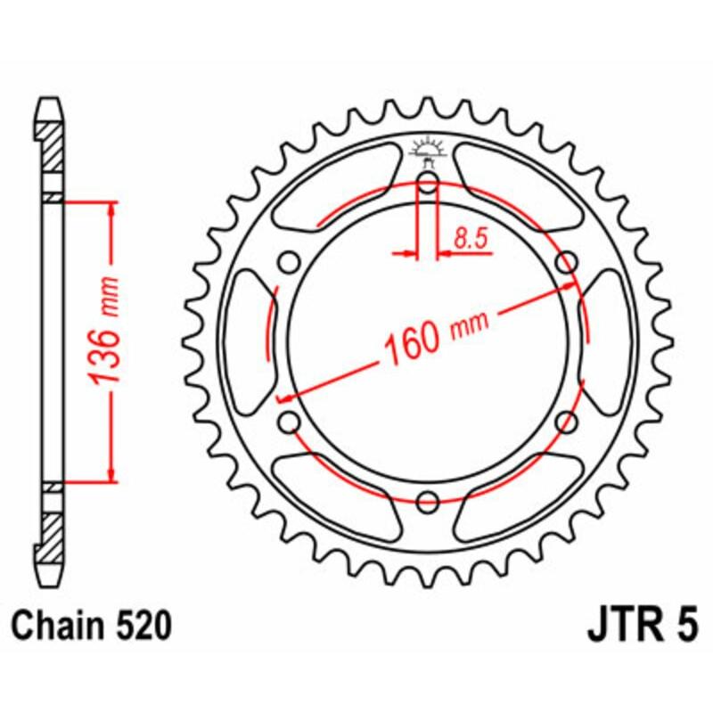 Couronne JT SPROCKETS acier standard 5 - 520 Couronne JT SPROCKETS acier standard 5 - 520