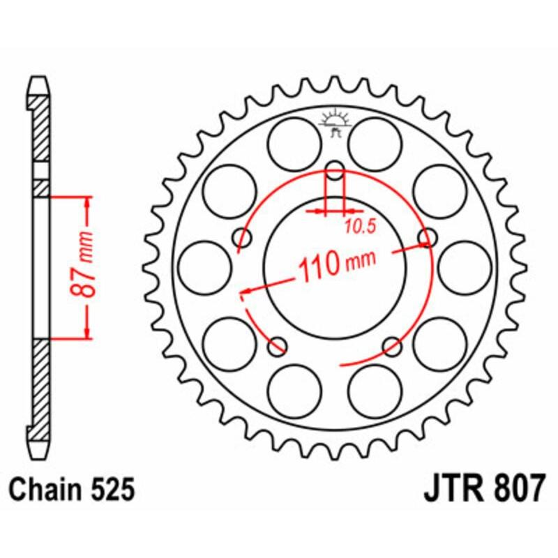 Couronne JT SPROCKETS acier standard 807 - 525 Couronne JT SPROCKETS acier standard 807 - 525