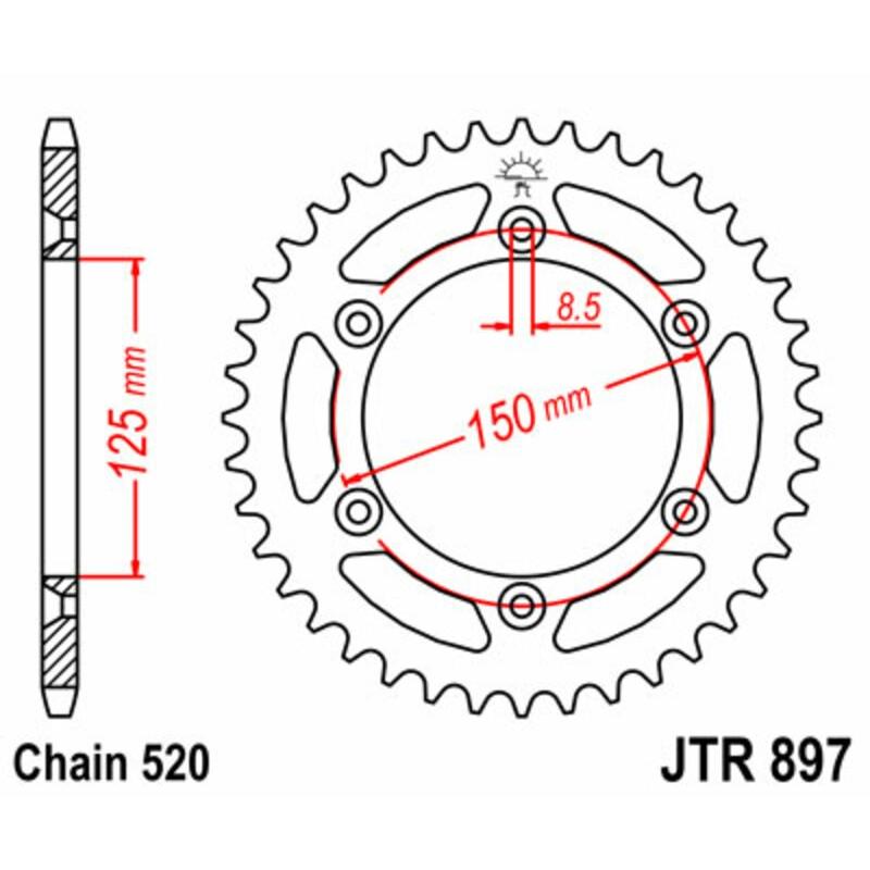 Couronne JT SPROCKETS acier standard 897 - 520 Couronne JT SPROCKETS acier standard 897 - 520
