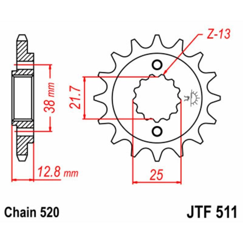 Pignon JT SPROCKETS acier standard 511 - 520 Pignon JT SPROCKETS acier standard 511 - 520 – Image 2