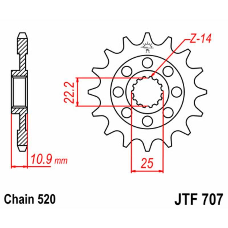Pignon JT SPROCKETS acier standard 707 - 520 Pignon JT SPROCKETS acier standard 707 - 520 – Image 2