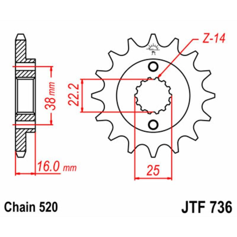 Pignon JT SPROCKETS acier standard 736 - 520 Pignon JT SPROCKETS acier standard 736 - 520 – Image 2