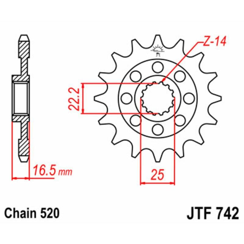 Pignon JT SPROCKETS acier standard 742 - 520 Pignon JT SPROCKETS acier standard 742 - 520