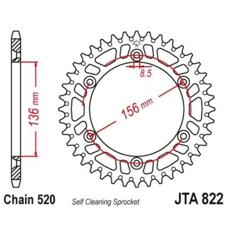 Couronne JT SPROCKETS aluminium ultra-light anti-boue 822 - 520 Couronne JT SPROCKETS aluminium ultra-light anti-boue 822 - 520