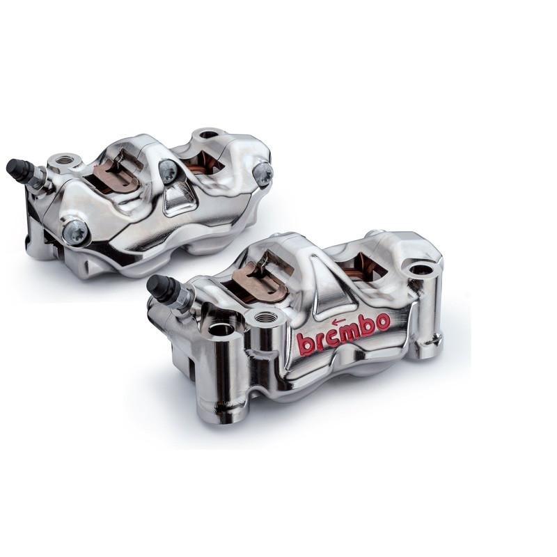 Paire étriers BREMBO UPGRADE GP4RX (usinés CNC nickelé) - 108mm (avec plaquettes) Paire étriers BREMBO UPGRADE GP4RX (usinés CNC nickelé) - 108mm (avec plaquettes)