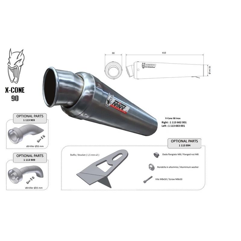 Silencieux universel MIVV X-Cone 90 - côté gauche Silencieux universel MIVV X-Cone 90 - côté gauche