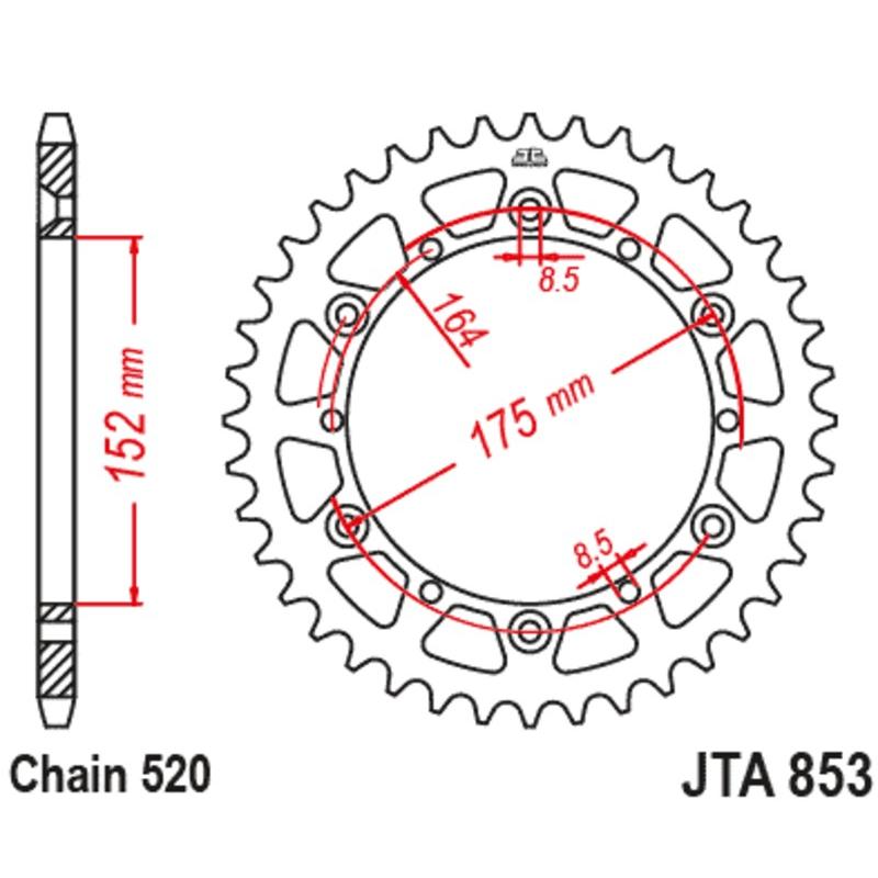 Couronne JT SPROCKETS aluminium ultra-light 853 - 520 Couronne JT SPROCKETS aluminium ultra-light 853 - 520