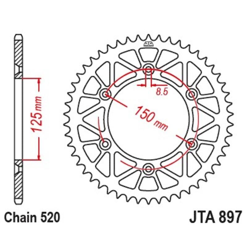 Couronne JT SPROCKETS Racelite aluminium noir 897 - 520 Couronne JT SPROCKETS Racelite aluminium noir 897 - 520
