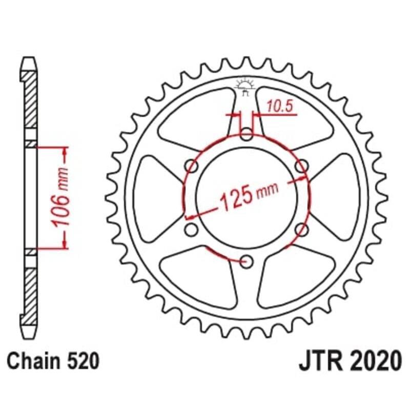 Couronne JT SPROCKETS acier standard 2020 - 520 Couronne JT SPROCKETS acier standard 2020 - 520