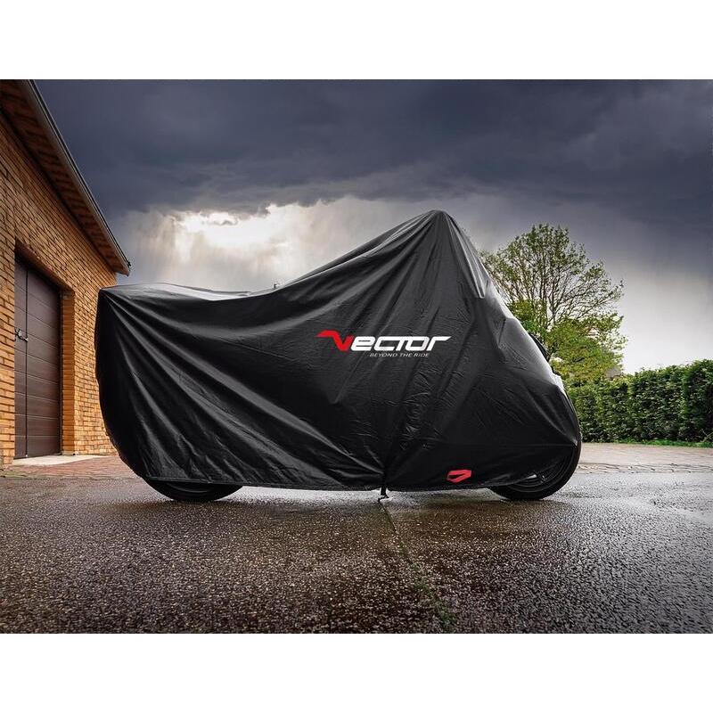 Housse de protection extérieur VECTOR coton noir - Moto / Scooter avec Top case et bulle haute - L Housse de protection extérieur VECTOR coton noir - Moto / Scooter avec Top case et bulle haute - L