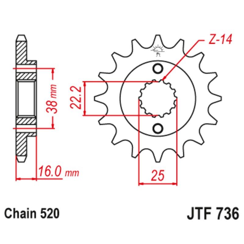 Pignon JT SPROCKETS acier anti-bruit 736 - 520 Pignon JT SPROCKETS acier anti-bruit 736 - 520 – Image 2