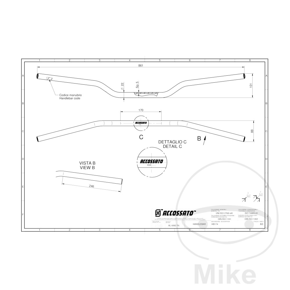 Guidon Aluminium 22MM noir Accossato LF-7307702-2