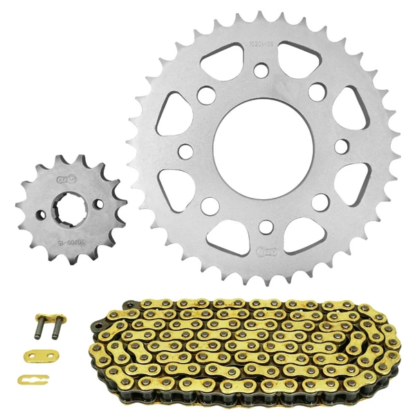 Kit chaîne Afam 428 15/38 renforcé or Kymco CK1 125 Kit chaîne Afam 428 15/38 renforcé or Kymco CK1 125