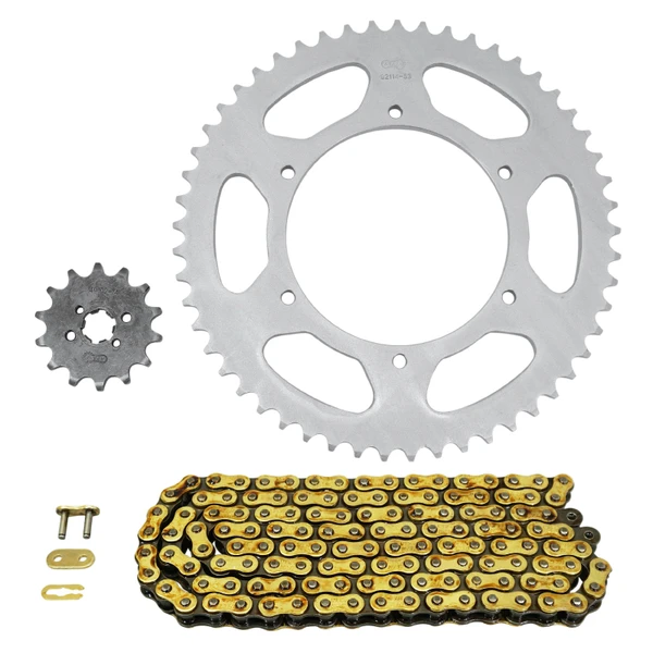Kit chaîne Afam 420 renforcé or 14/53 moto 50 Kit chaîne Afam 420 renforcé or 14/53 moto 50