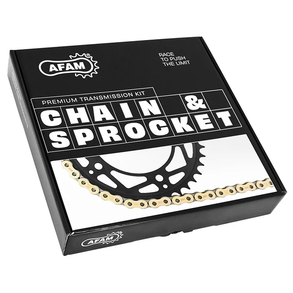 Kit chaîne Afam 428 renforcé 14/41 or Honda CB 125 F Kit chaîne Afam 428 renforcé 14/41 or Honda CB 125 F – Image 2